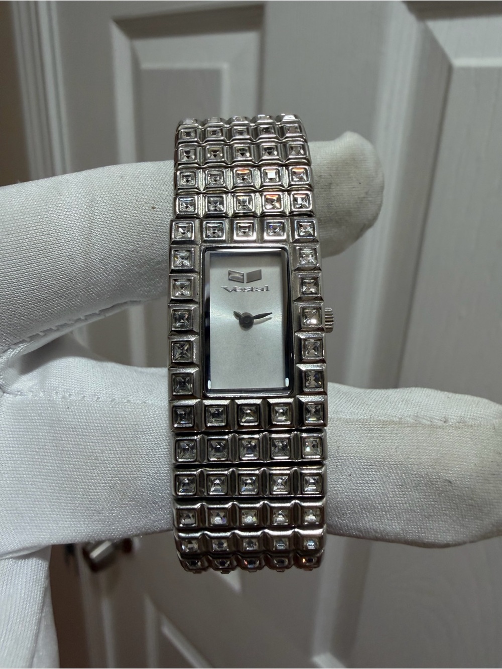 Vintage Vestal Eve Collection Fairamay Watch Silver Tone Crystal Cuff Y2K 50M